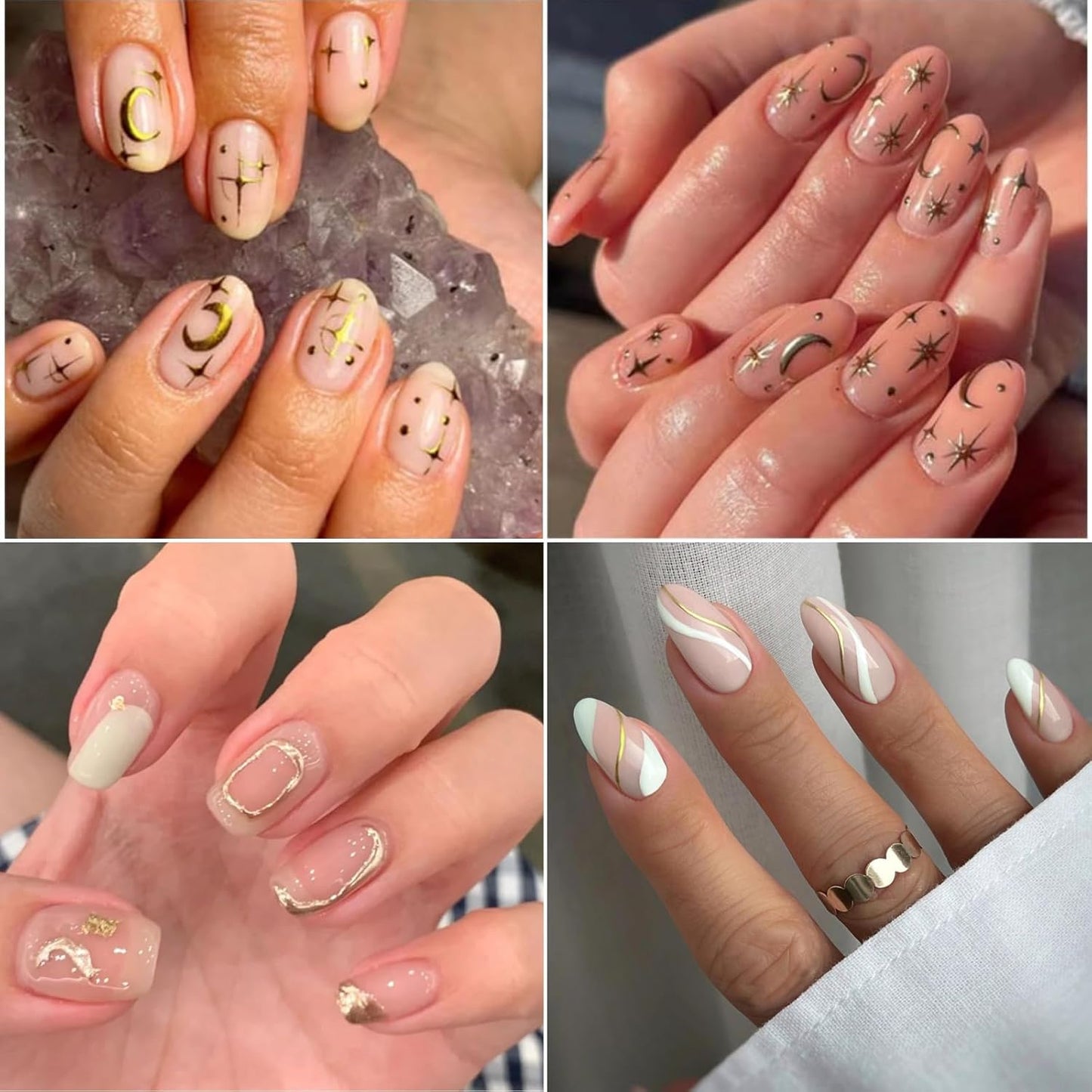 30 Sheets Gold Nail Art Stickers 3D Self-Adhesive Nail Decals Gold Line Star Nail Stickers for Acrylic Nails Gold Leaf Diamond Nail Supplies for Women-FemmiqueWomen