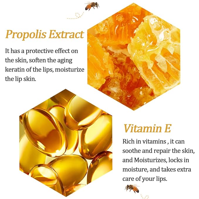 2 PCS Bee Lip Balm Lip Mask Honey Pot Honey Lip Mask Propolis Moisturizing Lip Balm with Stick - Hydrating Prevention Dry and Cracked Lip Scrubs Exfoliato Lip Wrinkle Skin Care Products-FemmiqueWomen