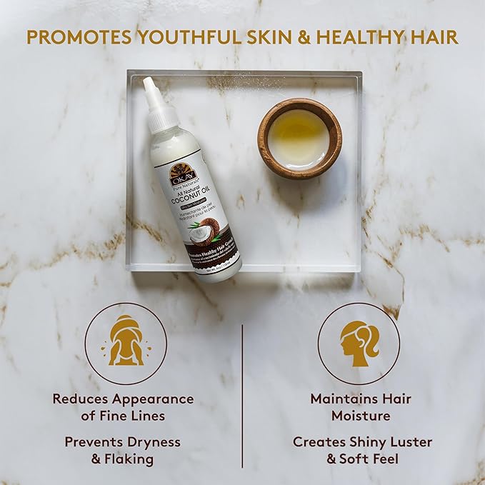 Okay 100% Pure Coconut Oil for Hair & Skin - Coconut Oil for Women & Men, Perfect for Hair & Body, for Massage & Moisturizer, Natural - 4 fl oz Squeeze Bottle (Pack of 1)-FemmiqueWomen