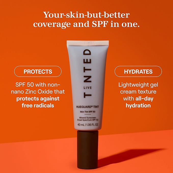 Live Tinted Hueguard Skin Tint SPF 50 - Tinted Mineral Sunscreen with Light-Medium Buildable Coverage With a Hydrating and Radiant Finish - Water and Sweat Resistant, 1.35 fl oz - Shade 02-FemmiqueWomen