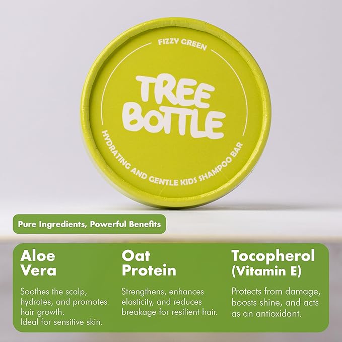 Tree Bottle Hydrolyzed Oat Protein + Aloe Vera Shampoo Bar for Kids – Gentle & Nourishing for Sensitive Scalps - Natural, Tear-Free, Sulfate & Paraben-Free - Made in USA - 4.5oz-FemmiqueWomen