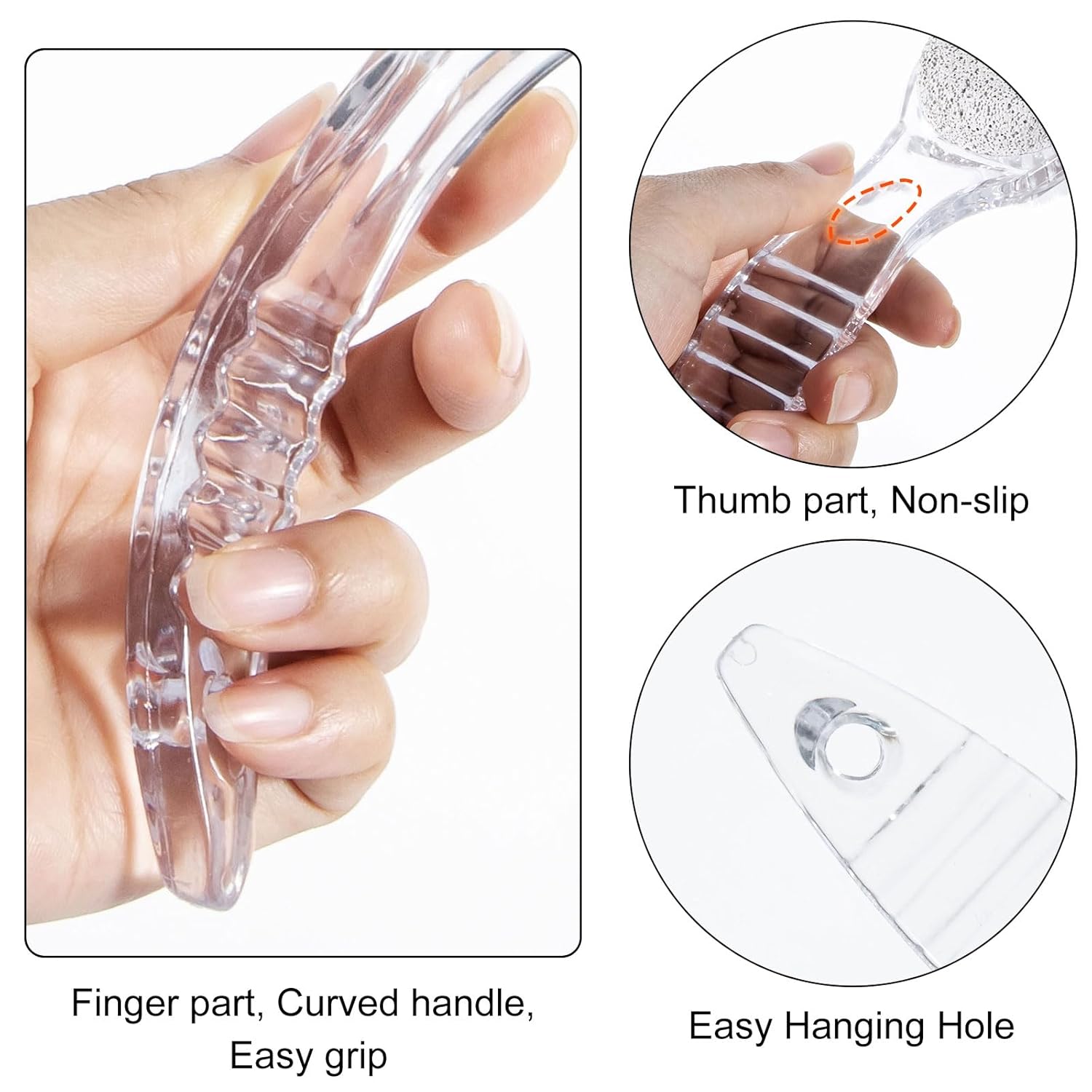 2 Pcs Foot Pumice Stone Brush Calluses Remover, Ooloveminso Large Foot Scrubber Foot File with Handle 2 in 1 Suitable for Horniness Foot Spa, Foot Care Smooth Skin (Transparent)-FemmiqueWomen