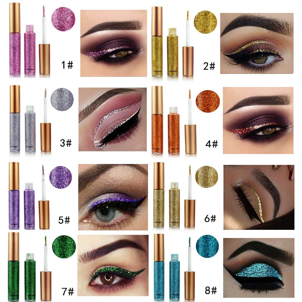 10 Colors Liquid Glitter Eyeliner Metallic Shimmer Glitter Eyeshadow Pigment Eyebrown Shimmer Waterproof Face Lips Art for Party Festival Makeup-FemmiqueWomen