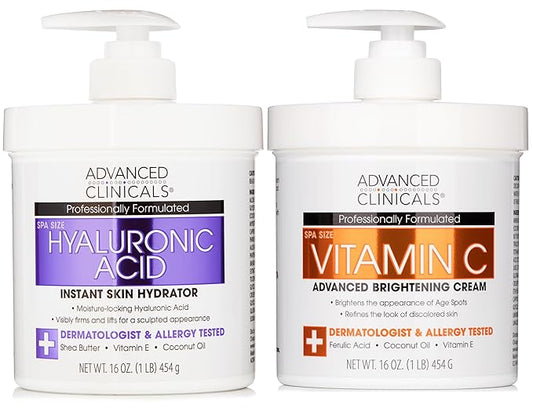 Advanced Clinicals Hyaluronic Acid Moisturzier + Brightening Vitamin C Cream 2pc Skincare Set For Women & Men | Face Moisturizer & Body Cream Helps Improve Look Of Crepey Skin & Uneven Skin Tone, 2pc-FemmiqueWomen