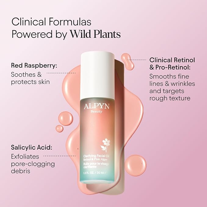 ALPYN Clarifying Facial Oil with Retinol & Pink Algae | Clear Congestion, Smooth Fine Lines, Improve Texture & Glow | 1 Fl Oz / 30 ml-FemmiqueWomen