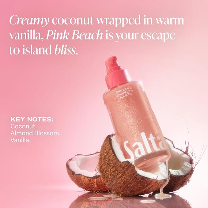 Saltair Shimmering Body Oil - Pink Beach Scented Dry Oil Moisturizer with Light-Reflecting Pearl Pigments. Moisturizing Glow for All Skin Types - 4 Fl Oz-FemmiqueWomen