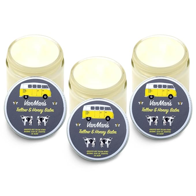 Vanman's Tallow and Honey Balm (3 Pack) - Tallow Face Moisturizer with Pure Grass-Fed/Finished Beef Tallow for Skin and Essential Oils, Organic Raw Honey and Beeswax, Cold Pressed Olive Oil - 2.5 oz-FemmiqueWomen