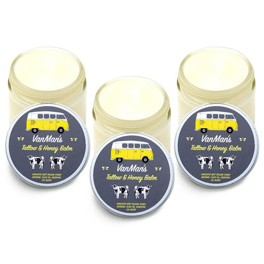Vanman's Tallow and Honey Balm (3 Pack) - Tallow Face Moisturizer with Pure Grass-Fed/Finished Beef Tallow for Skin and Essential Oils, Organic Raw Honey and Beeswax, Cold Pressed Olive Oil - 2.5 oz-FemmiqueWomen