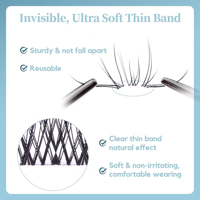 GAQQI Lash Clusters Wispy & Natural Eyelash Clusters Clear Band, 10-14mm Cluster Lashes 120PCS, Cluster Eyelash Extensions C Curl, Cluster Lashes Ultra-thin & Soft Invisivle Band (FEATHER)-FemmiqueWomen