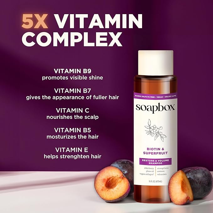 Soapbox Biotin Shampoo, Biotin & Collagen Super Fruit Shampoo for Thin, Fine, Thinning Hair | Volumizing & Repairing to Promote Hair Growth, Strength, Fullness, 1 Liter Pump Bottle-FemmiqueWomen