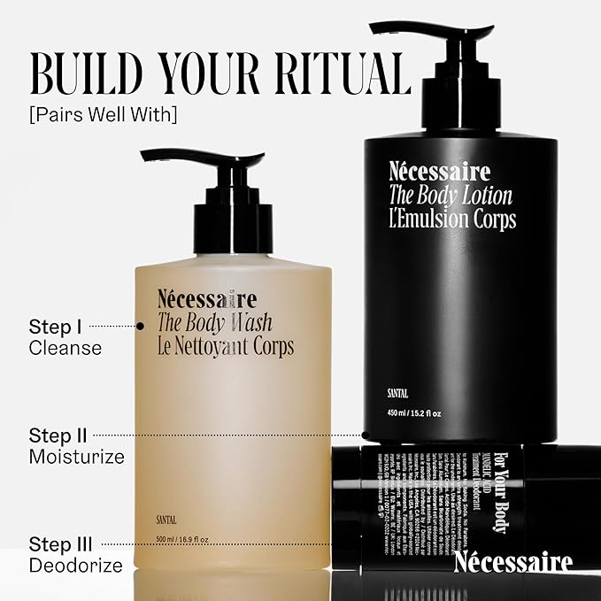 Nécessaire The Body Lotion with Pump. Santal. Multi-Peptide Firming Lotion to Moisturize, Firm, Strengthen. 2.5% Niacinamide, Vitamin C/E + Omega 6/9. 450ml / 15.2 fl oz-FemmiqueWomen