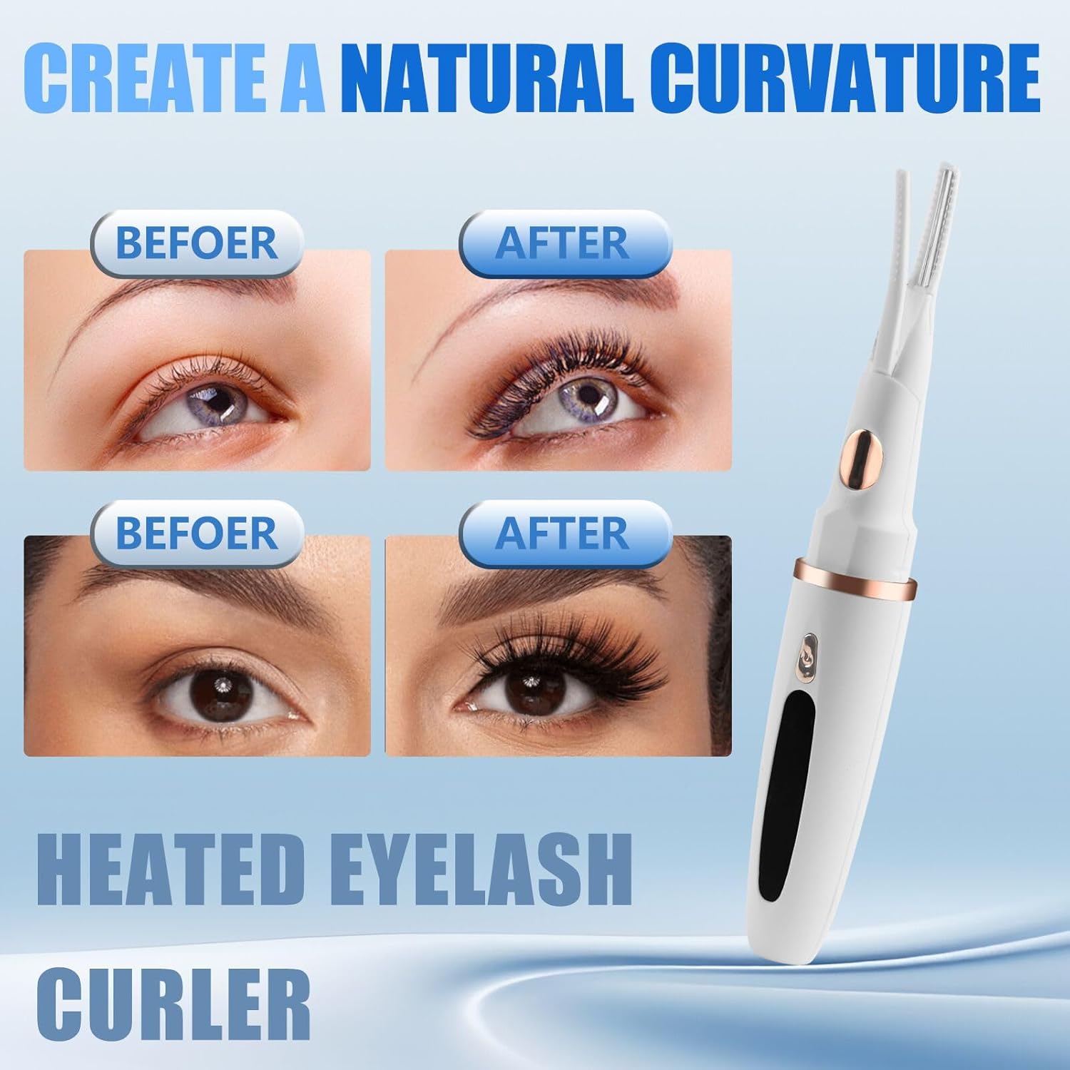 Heated Eyelash Curlers - 2 in 1 Clip- Type Heated lash Curler Best Seller Electric Eyelash Curler LED Display 3 Temp Settings for Makeup Tools USB Rechargeable Natural Curling 24H Long Lasting-WT B1A-FemmiqueWomen