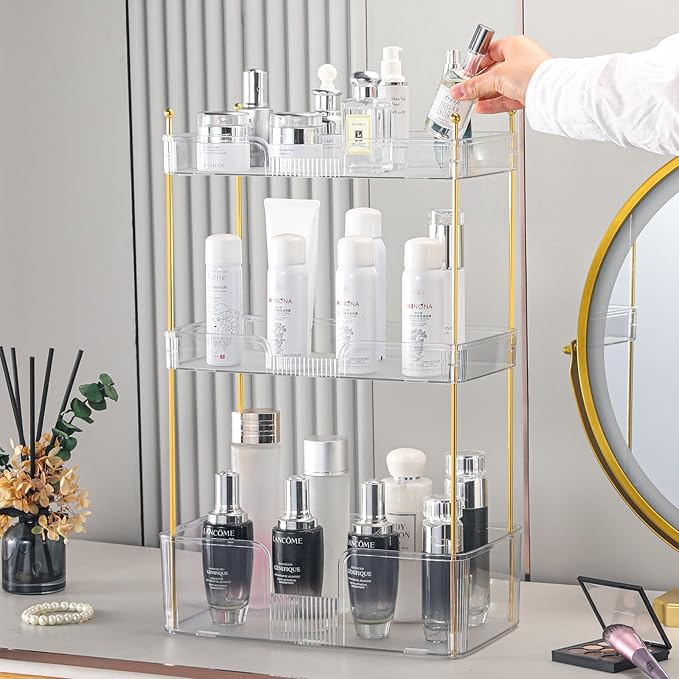 3 Tier Bathroom Countertop Organizer, Makeup Skin Care Organizer, Perfume Tray Vanity Countertop Organizer for Bathroom Countertops-FemmiqueWomen