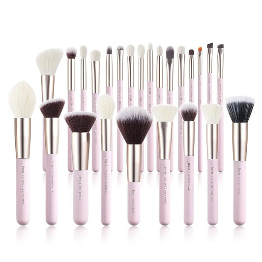 Jessup Makeup Brushes Set Professional, 25PCS Pink Premium Natural Powder Foundation Eyeshadow Blending Concealer Blusher Highlight Labeled Brushes, T290-FemmiqueWomen