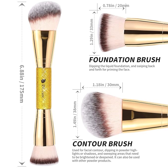 DUcare Foundation Brush Contour Bronzer Makeup Brush Double Ended Self Tanner Brush Sculpting Brush for Blending Liquid Powder Concealer Cream Cosmetics Blush Buffe-FemmiqueWomen