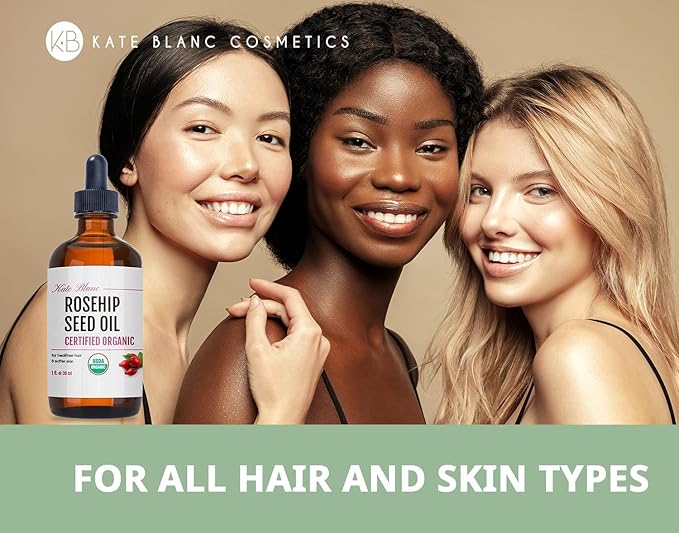 Kate Blanc Cosmetics Rosehip Oil for Face & Softer Glowing Skin (1oz, Organic, Pure, Cold Pressed) Rosehip Seed Face Oil for Facial & Gua Sha Massage-FemmiqueWomen