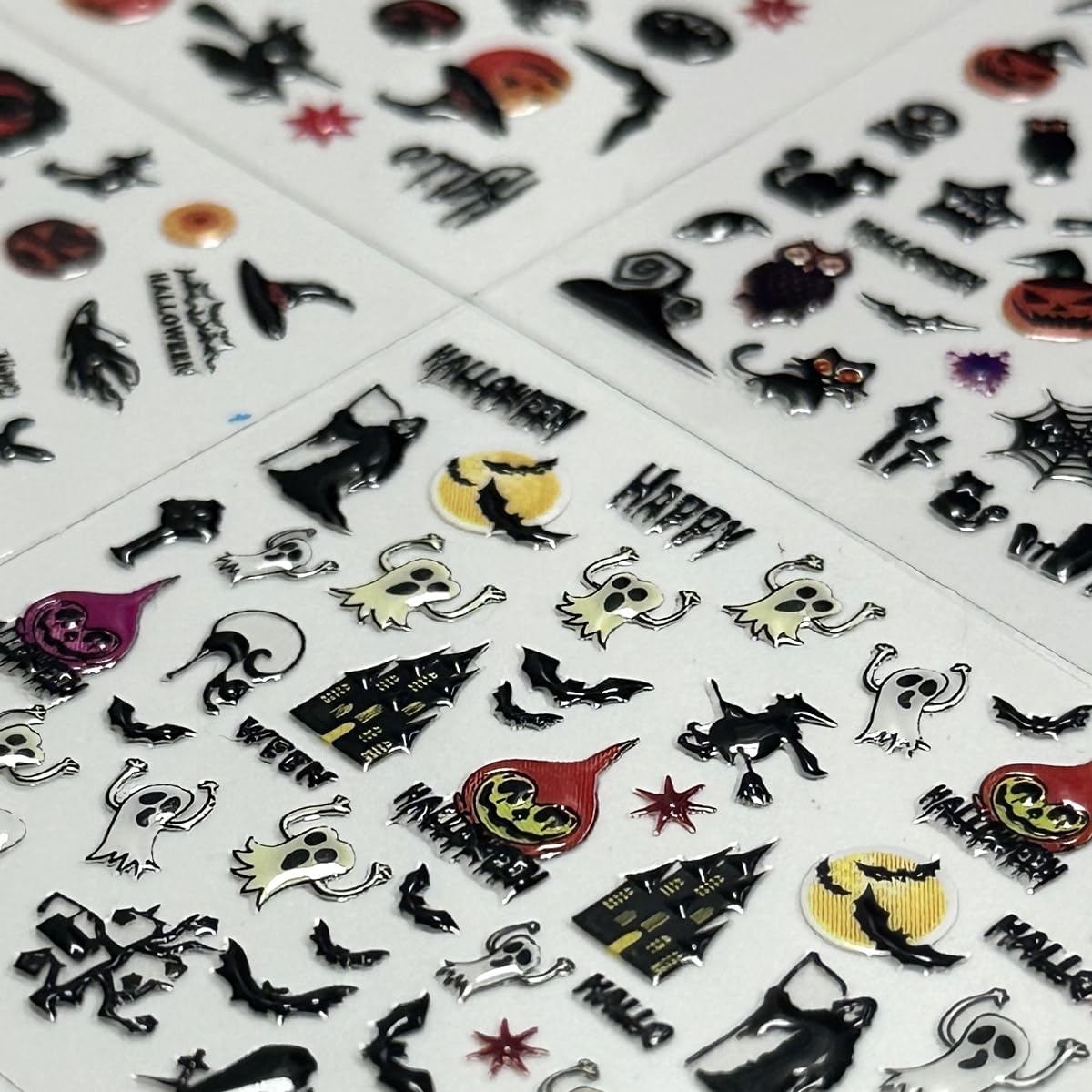 24 Sheets Halloween Nail Stickers Pumpkin Ghost Face Nail Decals 3D Self-Adhesive Nail Supplies Spider Web Cat Bat Nail Art Stickers for Acrylic Nails for Women Kids DIY Manicure Decorations-FemmiqueWomen