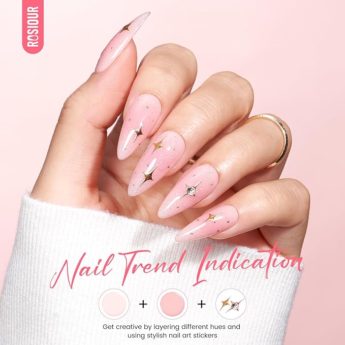 Jelly Gel Nail Polish Kit with U V Light, Hema-Free Milky Nude Sheer White Pink Gliter Gel Polish Set with Base & Top Coat Chrome Nail Powder, 4 Colors Mini Salon Nail Art Starter Gift for Women Girl-FemmiqueWomen