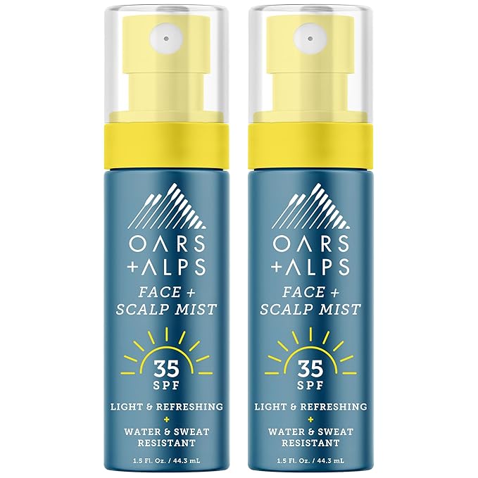 Oars + Alps Face & Scalp Sunscreen Spray Mist, SPF 35 Facial & Hair Sunscreen, Protects from Blue Light, Incfused with Aloe Vera + Cucumber, Water & Sweat Resistant, Summer Splash Scent, 2pk-FemmiqueWomen