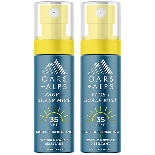 Oars + Alps Face & Scalp Sunscreen Spray Mist, SPF 35 Facial & Hair Sunscreen, Protects from Blue Light, Incfused with Aloe Vera + Cucumber, Water & Sweat Resistant, Summer Splash Scent, 2pk-FemmiqueWomen