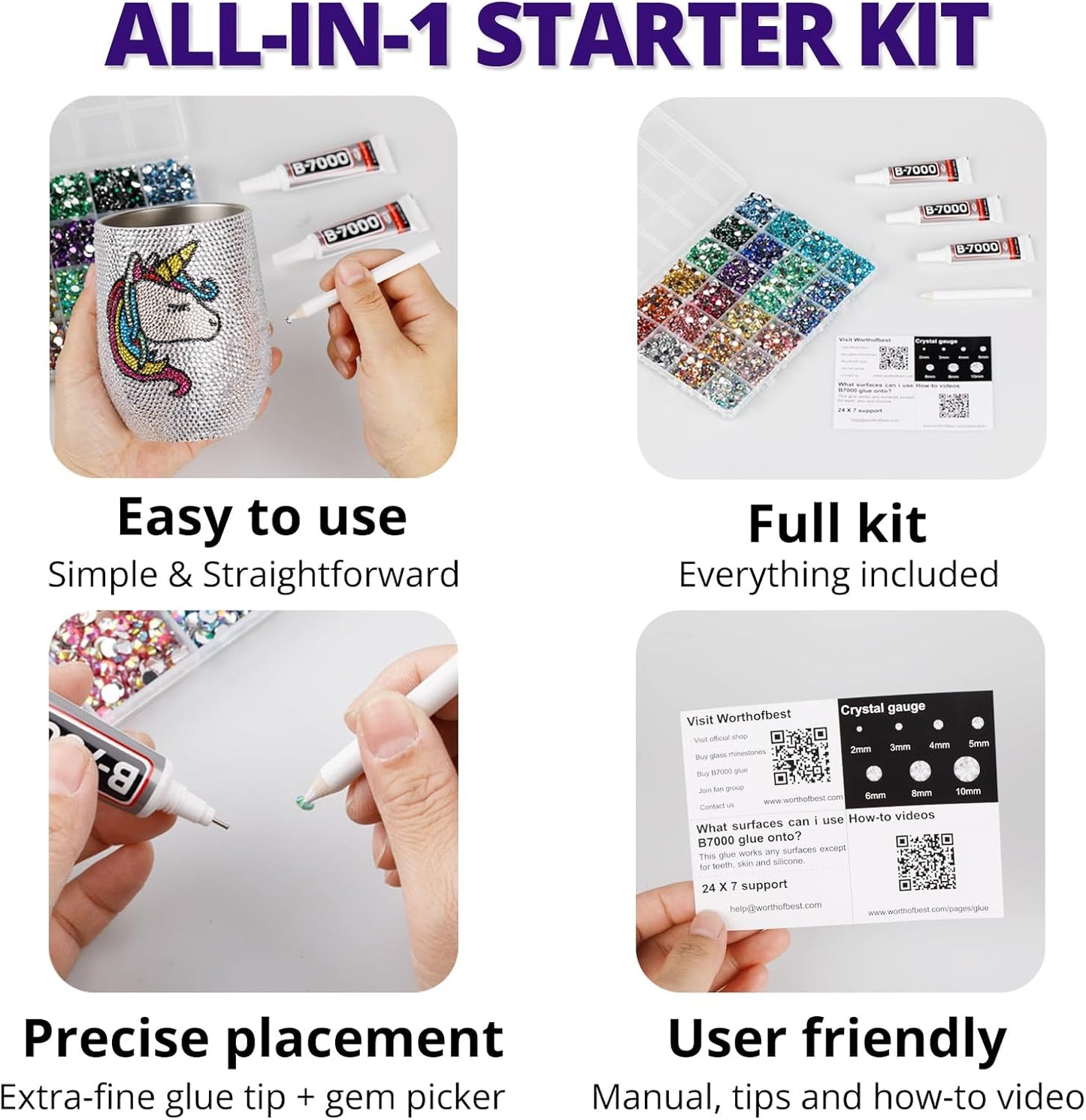 30000Pcs Resin Rhinestones for Crafting Bedazzling, Purple Flatback Gems Crystal for Crafts Clothing Clothes Shoes Fabric Tumbler Tshirt, Flat Back Jewels Bulk Multisized with b7000 Glue-FemmiqueWomen