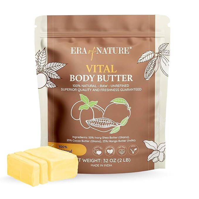 Era of Nature Organic Shea, Mango & Cocoa Body Butter – Raw, Unrefined, 100% Natural – Perfect Base for DIY Skincare, Body Butters, Lotions, Soaps & Lip Balms – Essential for Homemade Creations – 32oz-FemmiqueWomen