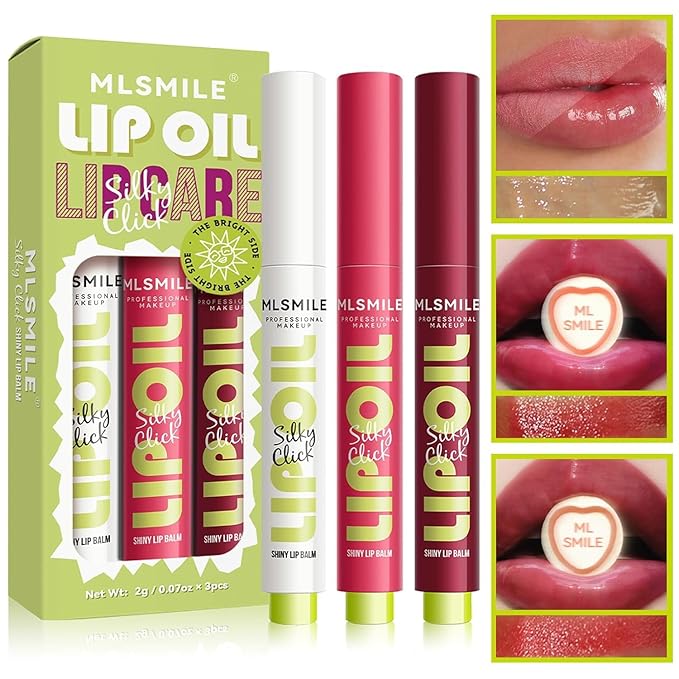 3 Colors Fat Lip Oil Click Slick, Moisturizing and Long-lasting Lip Balm, Non-stick and High Pigment Lip Glow Oil, Lightweight Lip Plumper with Coconut Oil (Set: A)-FemmiqueWomen