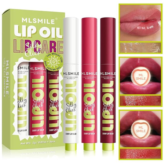 3 Colors Fat Lip Oil Click Slick, Moisturizing and Long-lasting Lip Balm, Non-stick and High Pigment Lip Glow Oil, Lightweight Lip Plumper with Coconut Oil (Set: A)-FemmiqueWomen