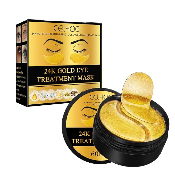 24k Gold Under Eye Patches, 60 Pcs Eye Gels, Anti-Aging Collagen Hyaluronic Acid Under Eye Mask, Under Eye Mask for Dark Circles and Puffiness, Eye Bags, Wrinkles-FemmiqueWomen