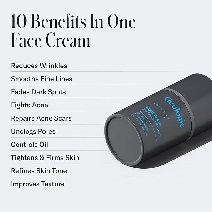 Geologie Retinol Anti-Aging Face Cream | Enhanced .2% Retinol Formula for Effective Results | Reduce Fine Lines & Wrinkles | Protect & Repair Skin With Hyaluronic Acid & Niacinamide | For Men & Women-FemmiqueWomen
