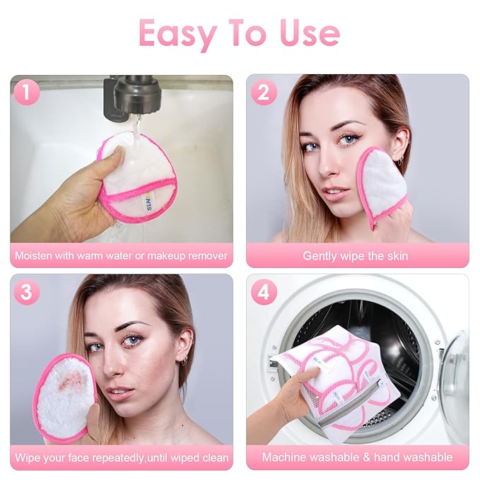 SINLAND Reusable Makeup Remover Pads For Face,Eye,Lips Microfiber Gentle Facial Cleansing Cloths for All Skin Types Friendly for Makeup Remover With Laundry Bag 5.1inchx3.93inch White Pack of 6-FemmiqueWomen