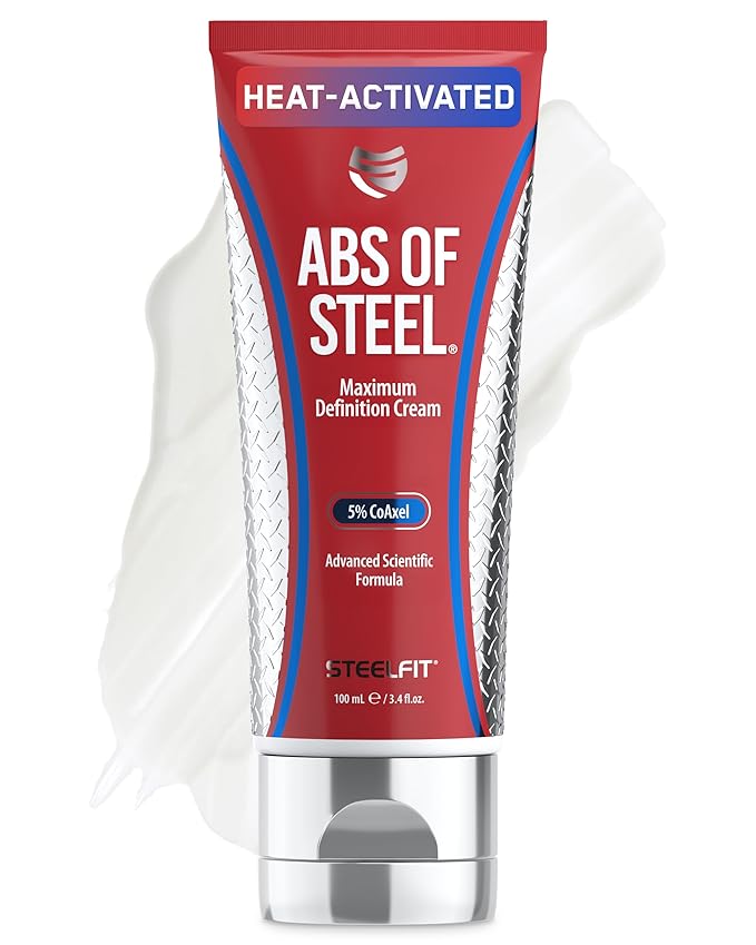 SteelFit Abs of Steel Maximum Definition Cream - Skin Tightening, Toning & Firming Lotion for Sculpting Abs - L-Carnitine Pre & Post Workout Supplement for Men & Women - Non-Greasy Formula, 3.4 Ounces-FemmiqueWomen