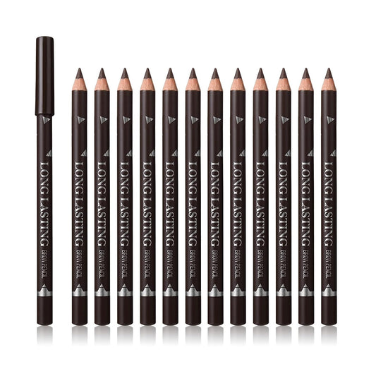 12 Pcs Dark Brown Eyebrow Pencil Eyeliner Makeup，Soft Textured，Easy to Color，Waterproof，Long Lasting Eyebrow Tint Pen for Fills in Sparse Areas and Gaps Create a Natural Eye Brow-FemmiqueWomen