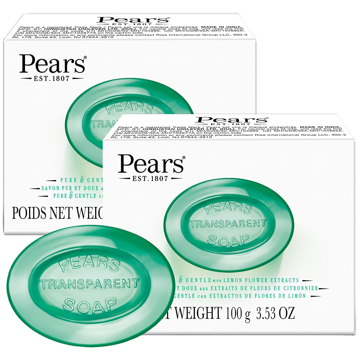 Pears Soap, Pure & Gentle with Lemon Flower Extract, 2-Pack – Transparent Green Glycerin Soap for Radiant, Glowing Skin, 3.53 Oz Ea-FemmiqueWomen