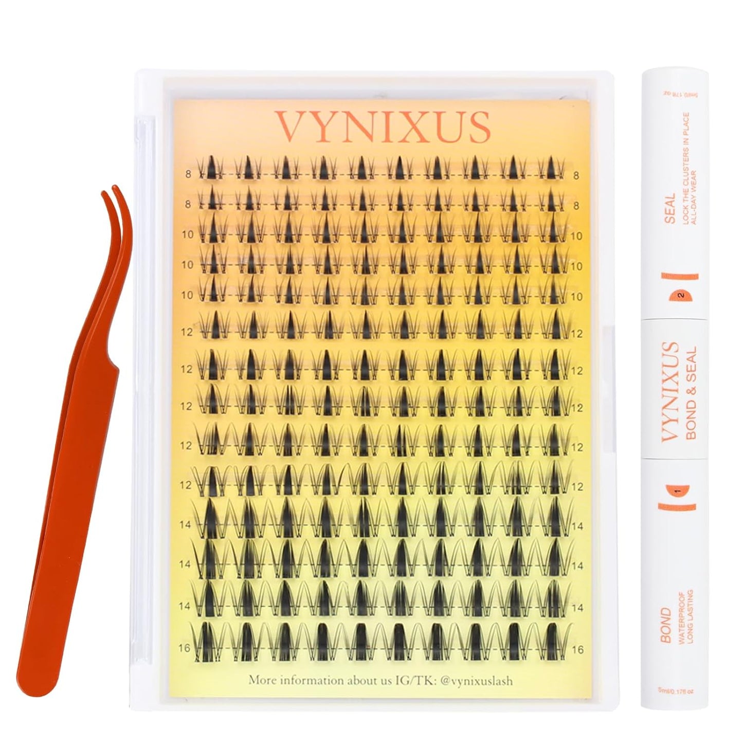 Lash Clusters Kit Eyelash Clusters Wet-Look DIY Lash Extension Kit with Lash Bond and Seal Waterproof Eyelash Tweezers Cluster Eyelash Extensions Kit (Set Fairy-0.07D-Mix8-16)-FemmiqueWomen