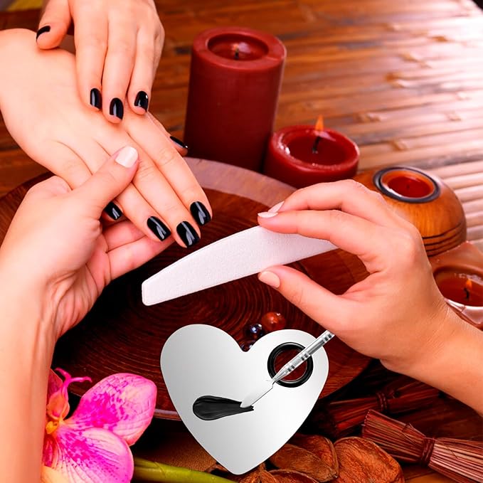 2 Pcs Stainless Makeup Mixing Palette,Tool for Mixing Foundation Nail-Art,Palette with A Stick,Storage Bag,Beauty Salon Color Cream Mixing Palette,Makeup Artist,Makeup Enthusiast (Heart Shaped)-FemmiqueWomen