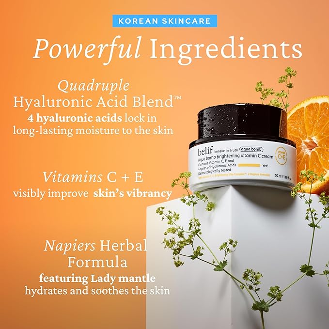belif Aqua Bomb Vitamin C Face Cream Moisturizer, Infused with Hyaluronic Acid, Vitamin C & Vitamin E, Intense Hydration, For All Skin Types, Korean Skin Care-FemmiqueWomen