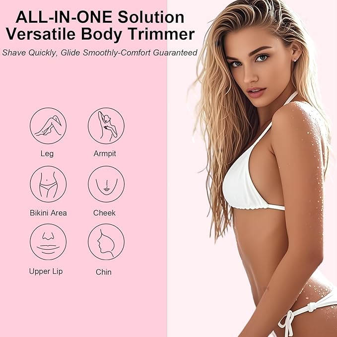 2025 Upgraded Dermave Bikini Shaver - 2 in 1 Bikini Trimmer for Women with LCD Display, Dual Head Cordless Electric Shaver, IPX7 Waterproof Wet/Dry Body Hair Trimmer for Face, Body & Intimate Areas-FemmiqueWomen