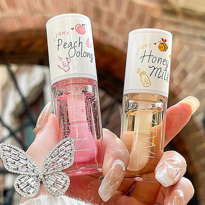 2Pcs Crystal Jelly Lip Oil Moisturizing Hydrating Lip Care Hydrating Lip Gloss Tinted Lip Balm, Long Lasting & Nourishing Lip Glow Oil, Non-sticky Fresh Texture-FemmiqueWomen
