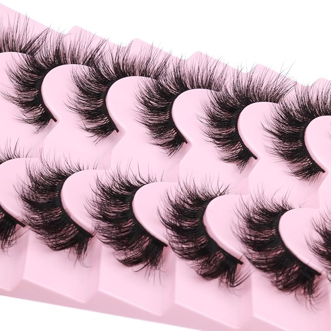 Mink Lashes False Eyelashes Wispy 3D Volume Cat Eye Faux Mink Eyelashes Natural Look 18mm Strip Eyelashes Pack 7 Pairs by Kiromiro-FemmiqueWomen