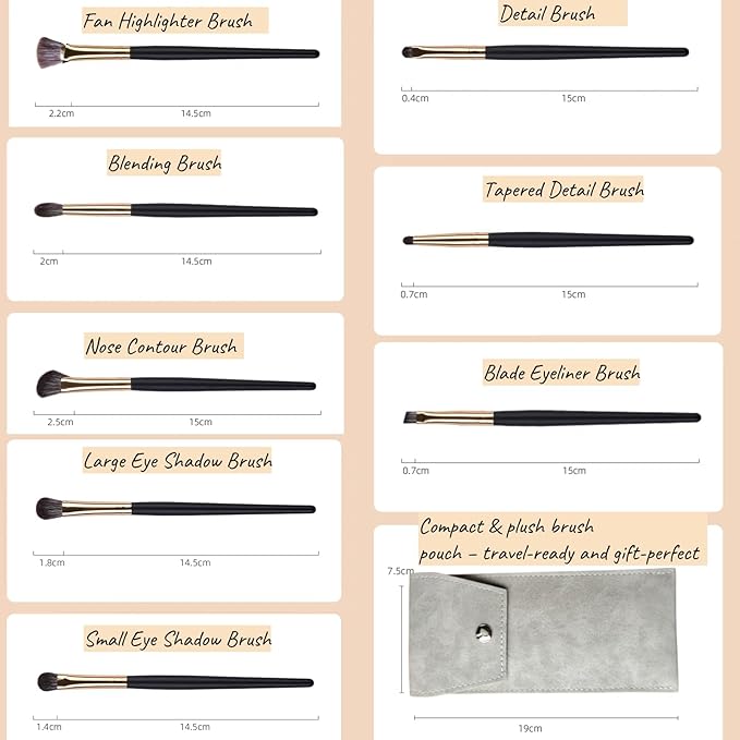 Eyeshadow Makeup Brushes Set with Case 8 PCS Soft Synthetic Hairs Eye Makeup Brushes for Blending Eyebrow Eyeliner Eyeshadow （Black）-FemmiqueWomen