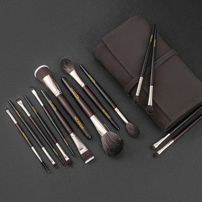 Professional makeup brush set with makeup bag. Includes Brushes for Contouring, Highlighting, Eyeshadow, Foundation & More. 15 Pcs Wool makeup brush-FemmiqueWomen