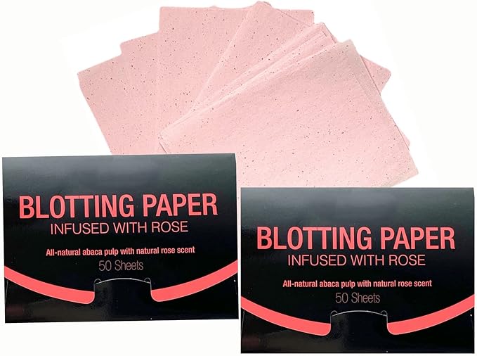 2 Pks ROSE INFUSED Natural Abaca Blotting Paper - 100 Oil Blotting Sheets - Makeup Friendly UNISEX All Skin Types Oily Skin Shine Blotter Photography Zoom Meetings Travel Gym School - MADE IN TAIWAN-FemmiqueWomen