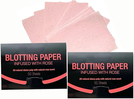 2 Pks ROSE INFUSED Natural Abaca Blotting Paper - 100 Oil Blotting Sheets - Makeup Friendly UNISEX All Skin Types Oily Skin Shine Blotter Photography Zoom Meetings Travel Gym School - MADE IN TAIWAN-FemmiqueWomen