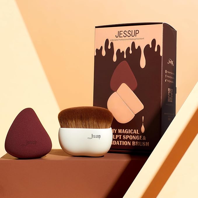 Jessup Makeup Brush Foundation Brush with Makeup Sponge 1pc Kabuki Brush for Liquid, Cream or Flawless Powder Cosmetic Face Boby Brush, T882-FemmiqueWomen