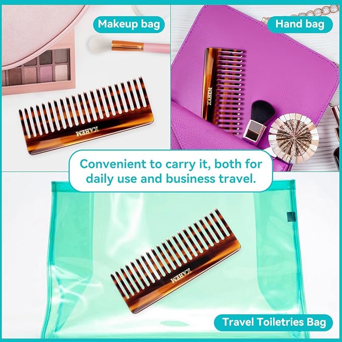 2-Piece Set Handcrafted Acetate Wide Tooth Combs - 6.29" Premium Detangler for Women, Men & Kids, Ideal for Curly, Long & Short Hair - Professional Quality for Wet/Dry Use-FemmiqueWomen