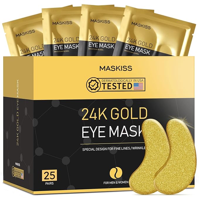 24k Gold Under Eye Patches (25 Pairs), eye mask, Collagen Skin Care Products, Eye Patches for Puffy Eyes, eye masks for dark circles and puffiness-FemmiqueWomen