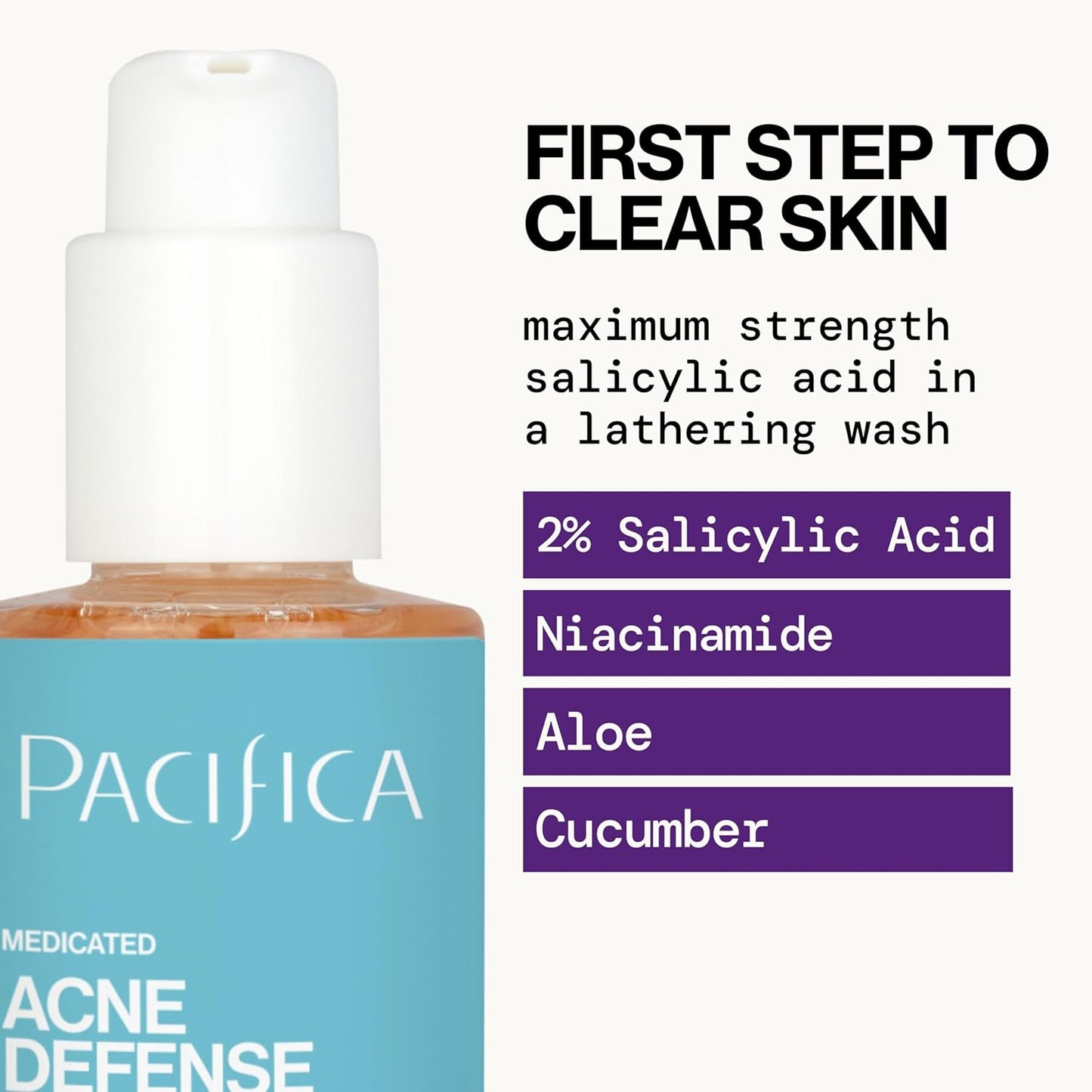 Pacifica Acne Defense Face Wash - Deep Pore Purifying Face Cleanser - w/ 2% Salicylic Acid, Pore Reducing Niacinamide & Inflammation Reducing Cucumber - for Sensitive Skin Vegan Dermatologist Tested-FemmiqueWomen