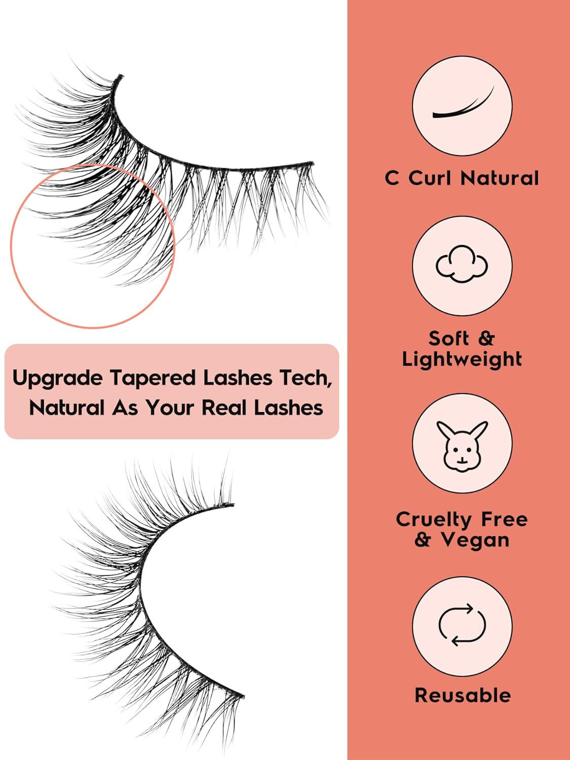 False Eyelashes Wispy Lashes Natural Look 12mm Cat Eye Eyelashes 3D Volume Natural Lashes 0.1MM Thin Band Strip Lashes Siligli Eye Lashes C Curl 7 Pair-FemmiqueWomen