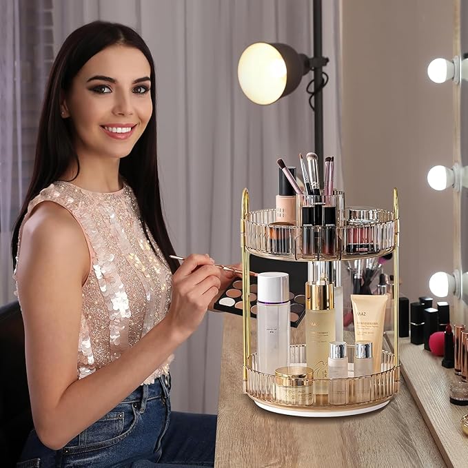 360 Rotating Makeup Organizer - Large-Capacity Skincare & Makeup Storage with 2-Tier Perfume Organizers, Cosmetic Dresser & Makeup Brush Holder - Fits Bedroom, Bathroom, Vanity Shelf & Countertop-FemmiqueWomen
